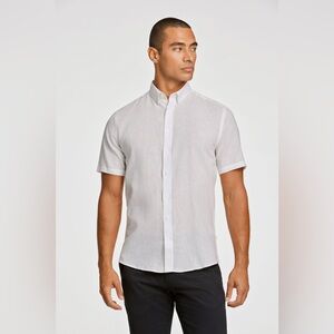 Lindbergh Cotton Linen Shortsleeve Collared Button Down Slim Fit Lightweight Top